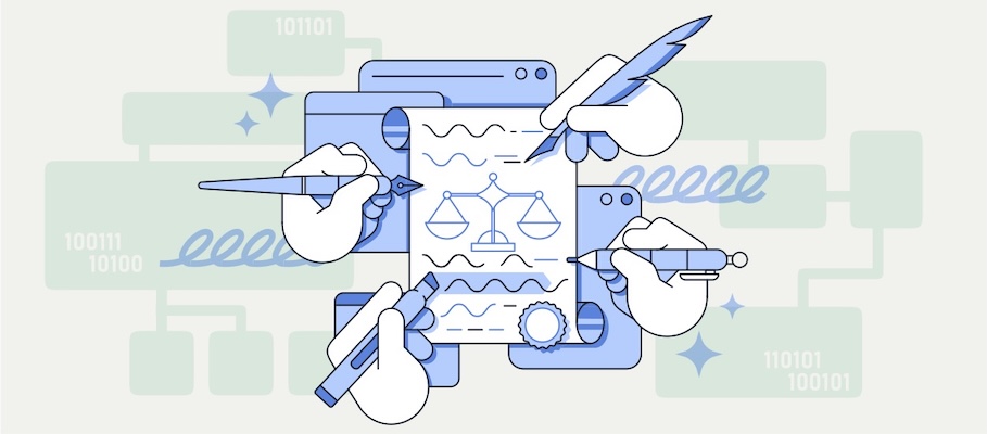 Illustration of a person holding a pen and paper, ready to write or take notes.